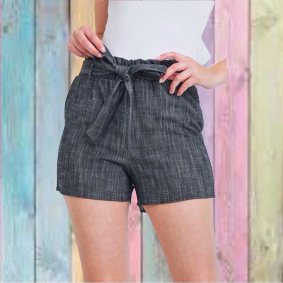 Must Have Pants - Must Have Black Elastic High Waist Tie Belt Shorts New